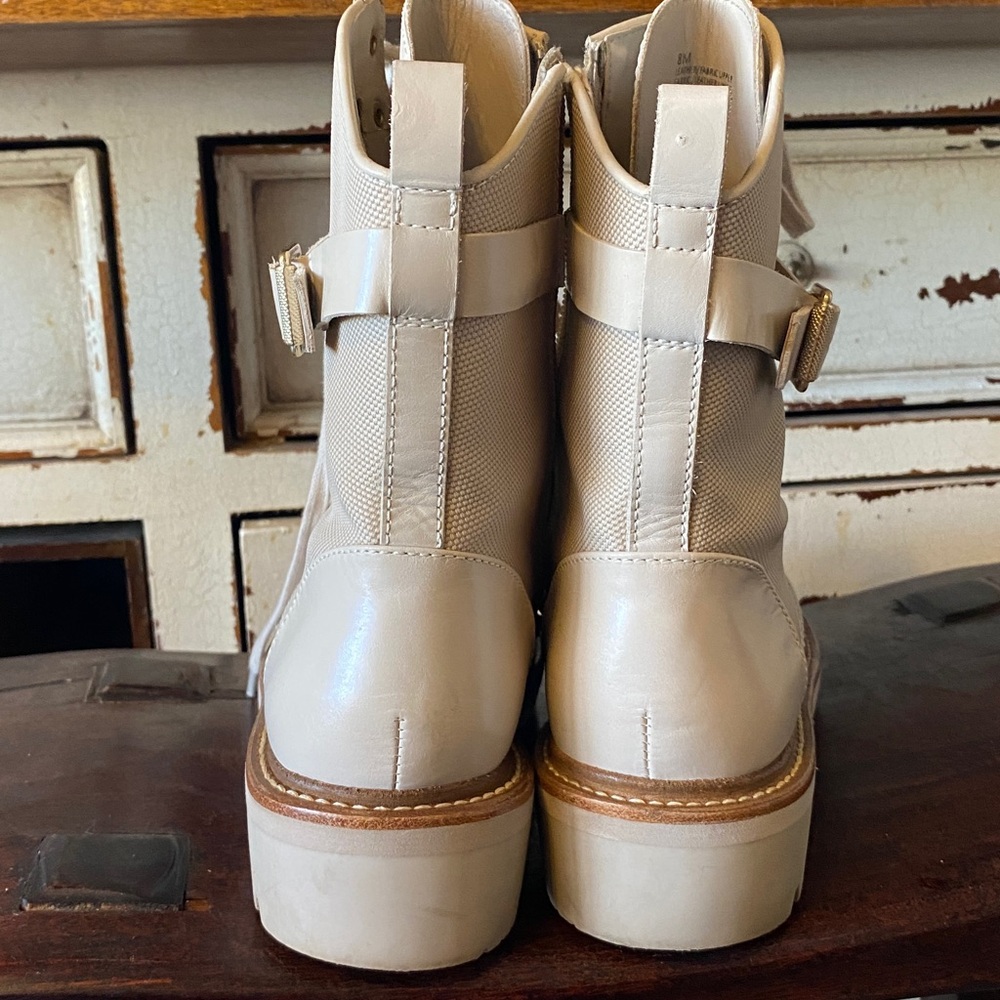 Antonio Melani Leather cream color Lace Up Lug Sole Combat Boots - Picture 4 of 12